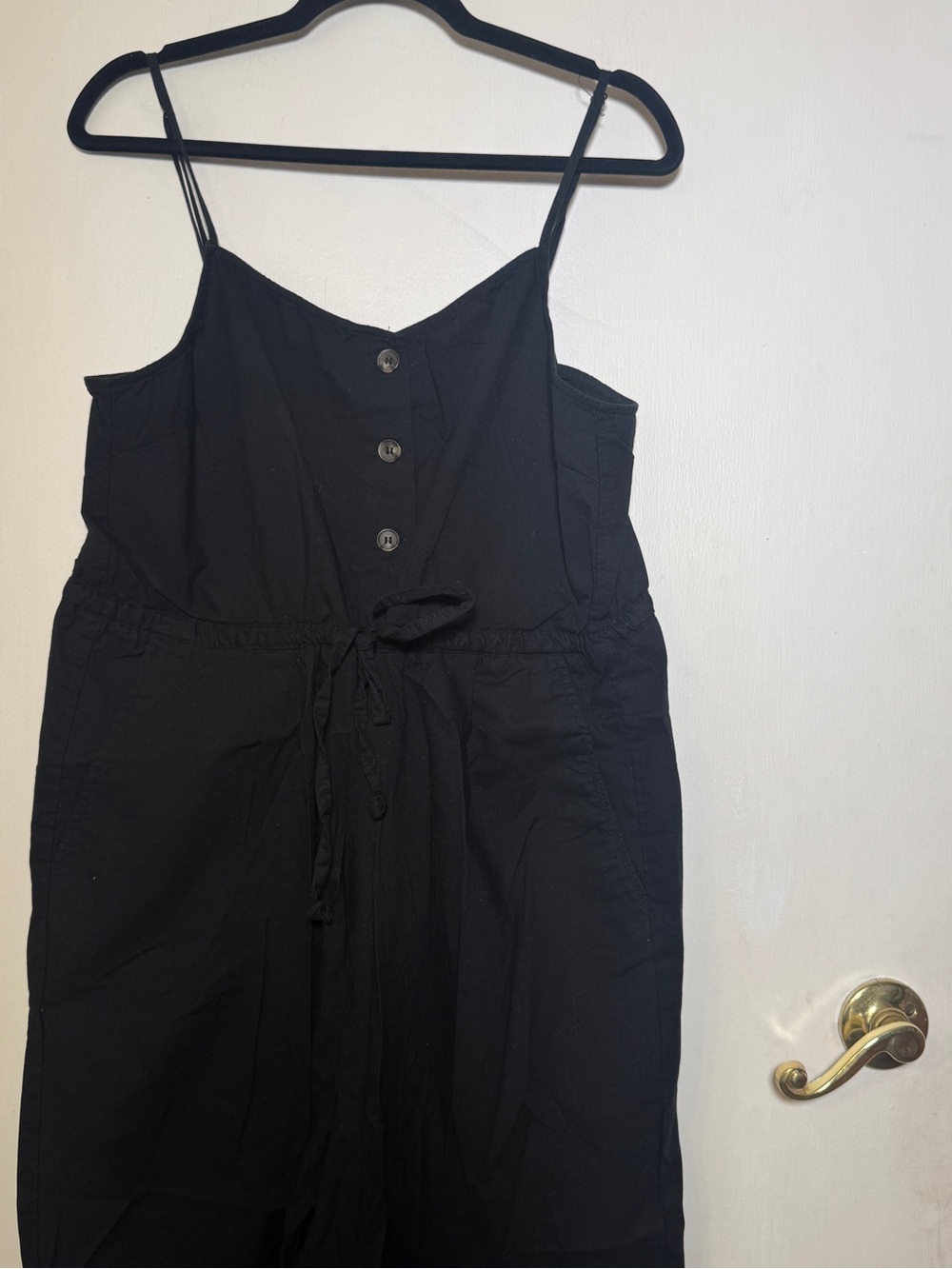 H&M Black Spaghetti-Strap Tie-Waist Pants Romper Size 12 Linen Blend